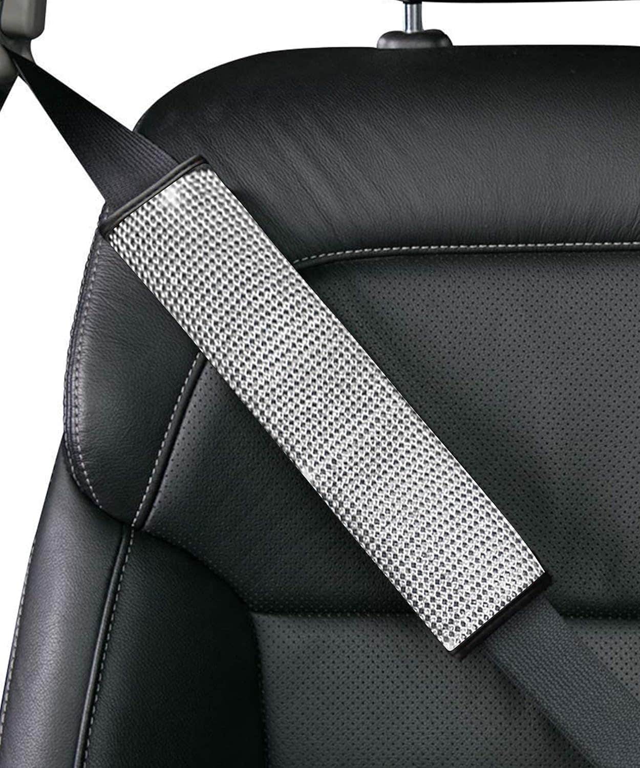 Pu Leather Seat Belt Shoulder Pad - Black Silver