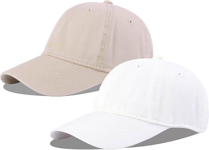 Langzhen Adjustable Cotton Baseball Cap, L, 2 Pieces - Khaki White
