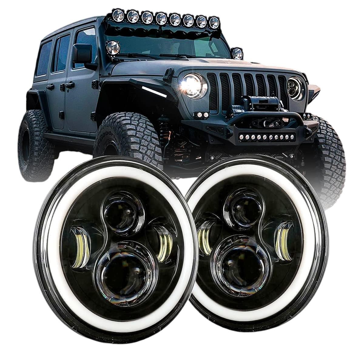 LED Headlight for Jeep Wrangler 2007-2019, 17.78 Cm - Black