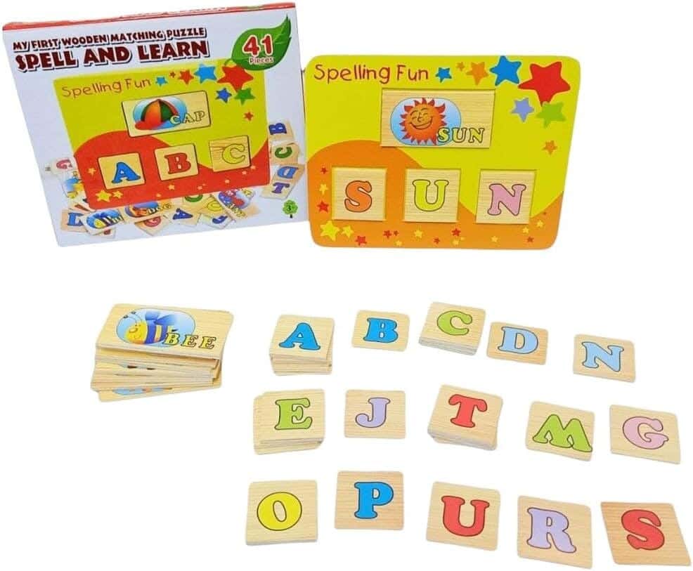 Alsafwa W53-7 Wooden English Word Composition Board for Kids Education - Multicolor