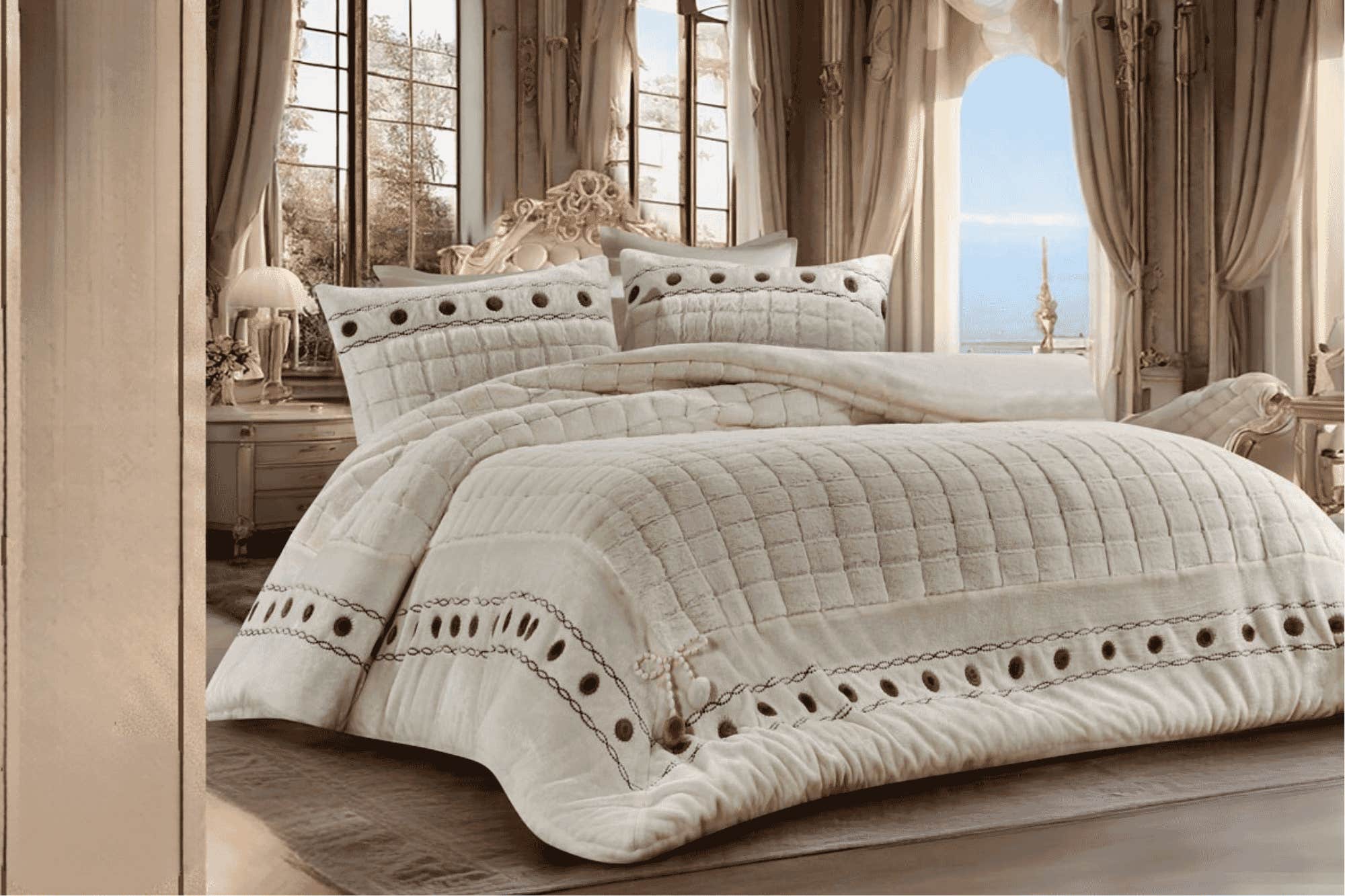 Rimas Large Quilt, 260x240cm, Jacquard Fur - Beige