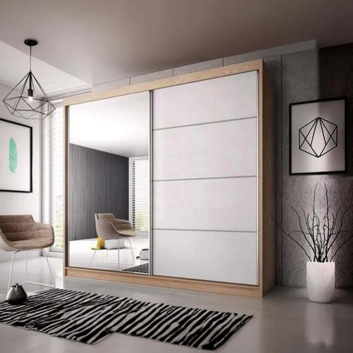 Wardrobe MDF Wood Covered With HPL Layer, 220×180×50 cm - Beige White
