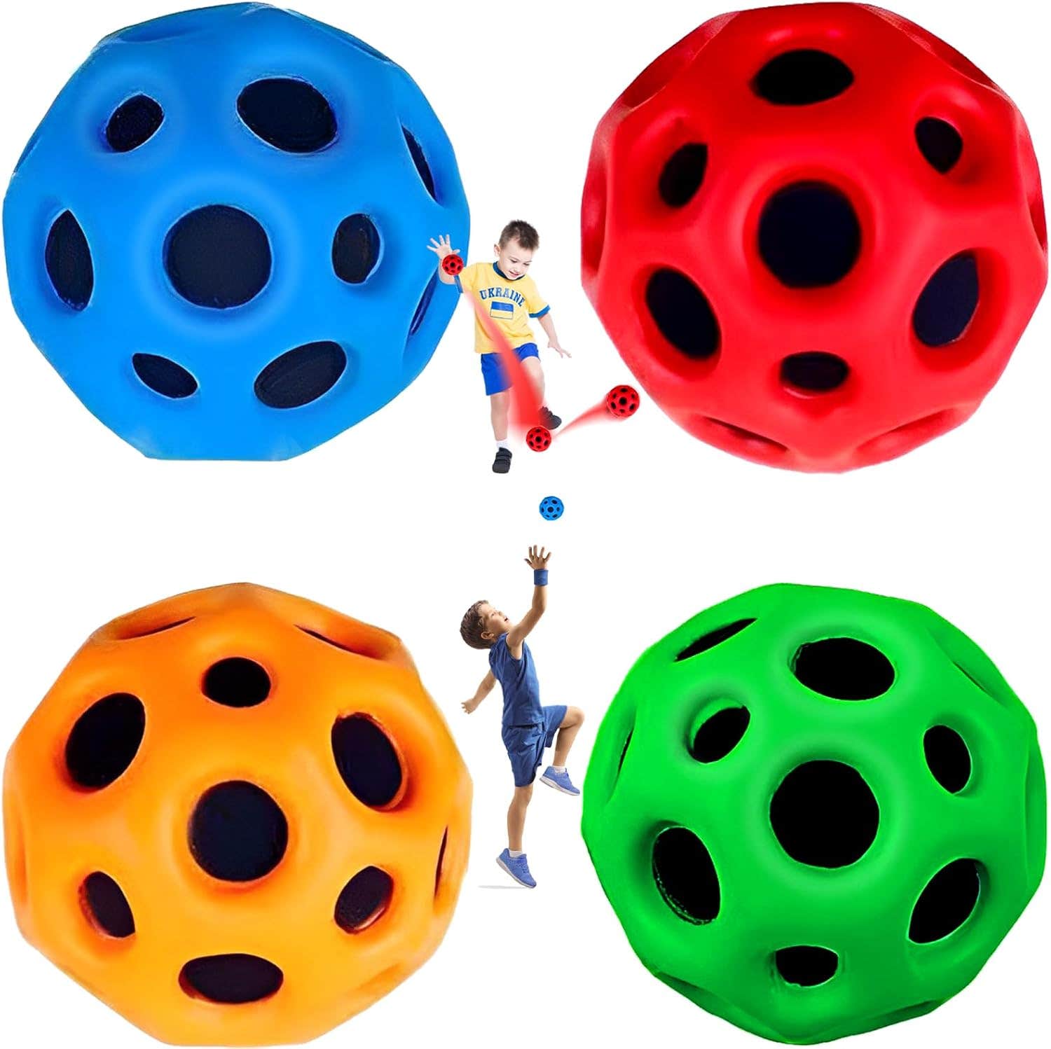 Bowasin Bouncy Design Rubber Jump Ball, 4 Pieces - Multicolor