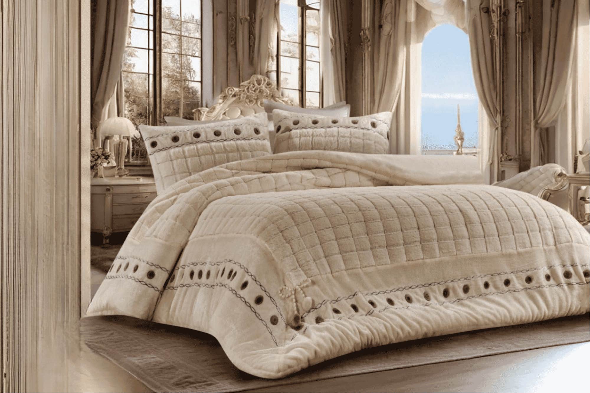 Rimas Large Quilt, 260x240cm, Jacquard Fur - Cafe