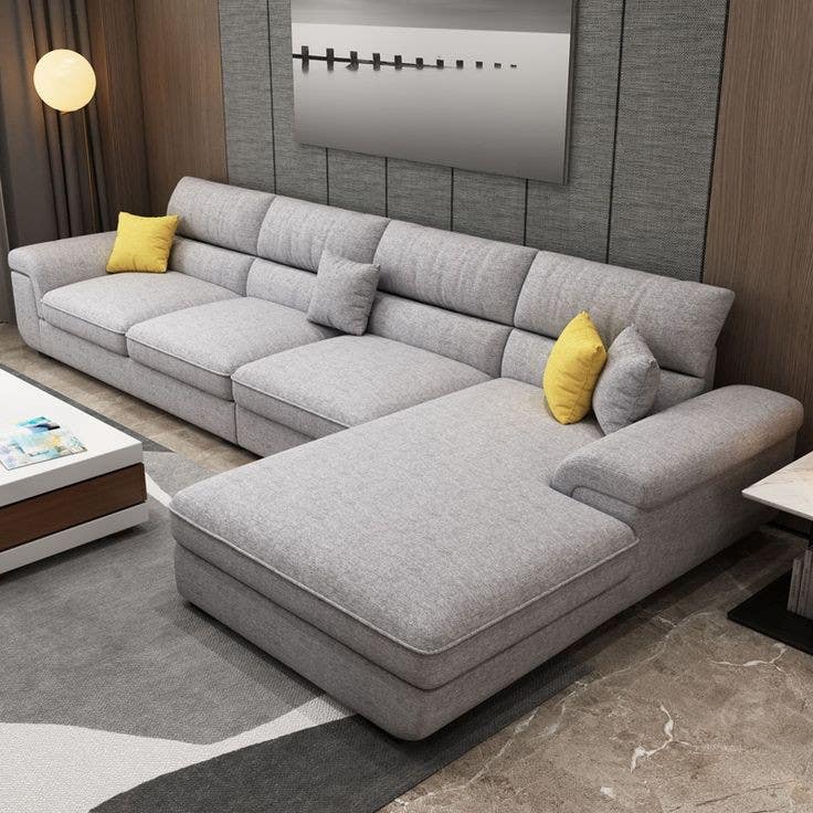 L-Shaped Sofa, Beech Wood, Velvet Upholstery, 300×180×80 Cm - Gray