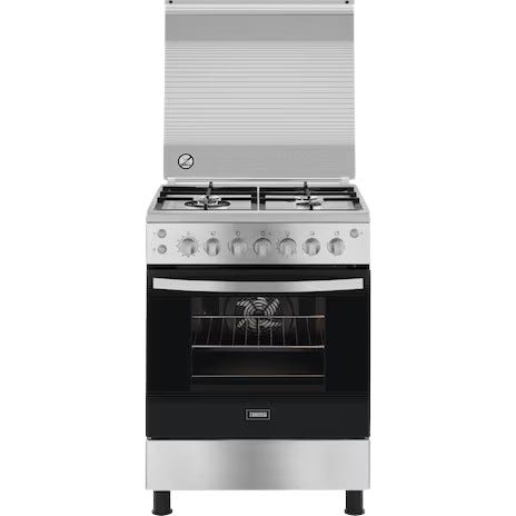 Zanussi ZCG61296XB 943006575 Coolcast Gas Cooker, 4 Burners, 60x60 cm, with Fan, Full Safety Features - Silver Black