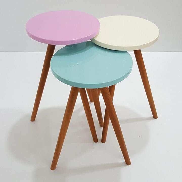 Beech & Counter Wood Side Table Set, 3 Pieces - Multicolor