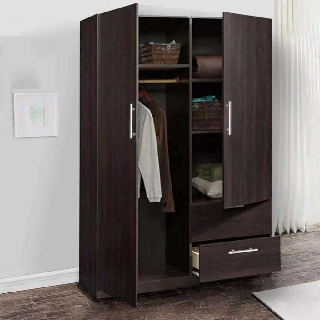 Wardrobe MDF Wood Covered With HPL Layer, 200×100×50 cm - Drak Brown