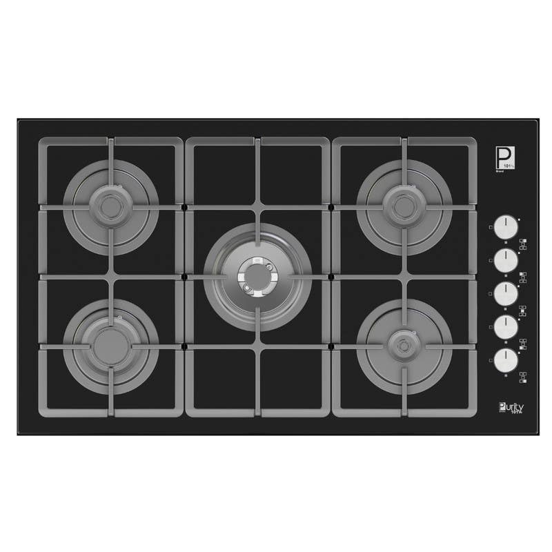 Purity HPT975G Built-in Gas Hob, 87x52x5 cm, 5 Burner - Black Silver