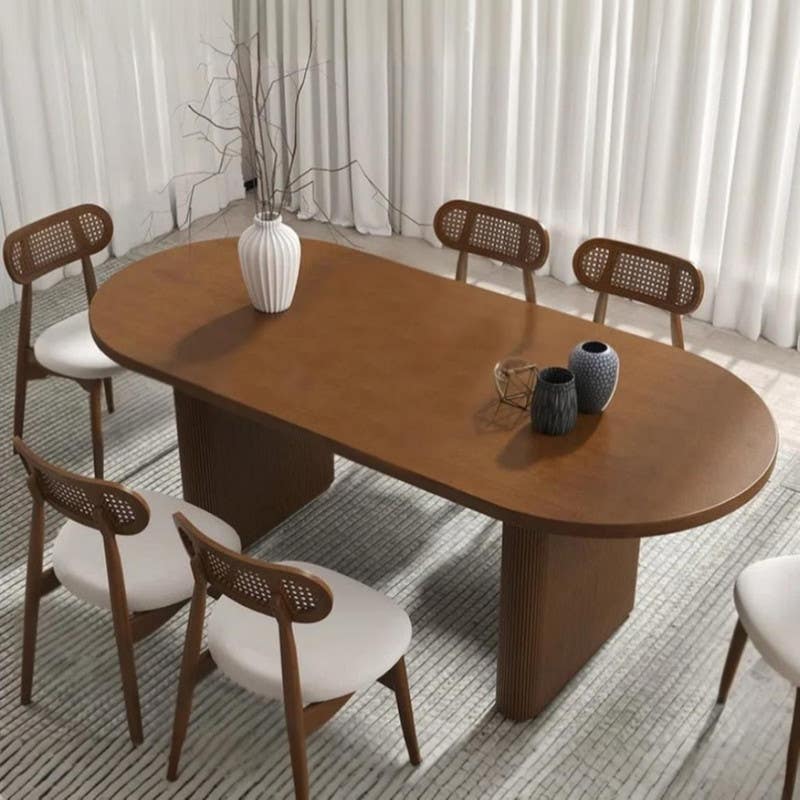 Beech Wood And Linen Dining Room Set, 7 Pieces, 6 Chairs, Dinning Table - Brown