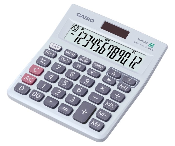 Casio MJ-120DPLUS-BUWDPW Practical Mini Desktop Calculator - White