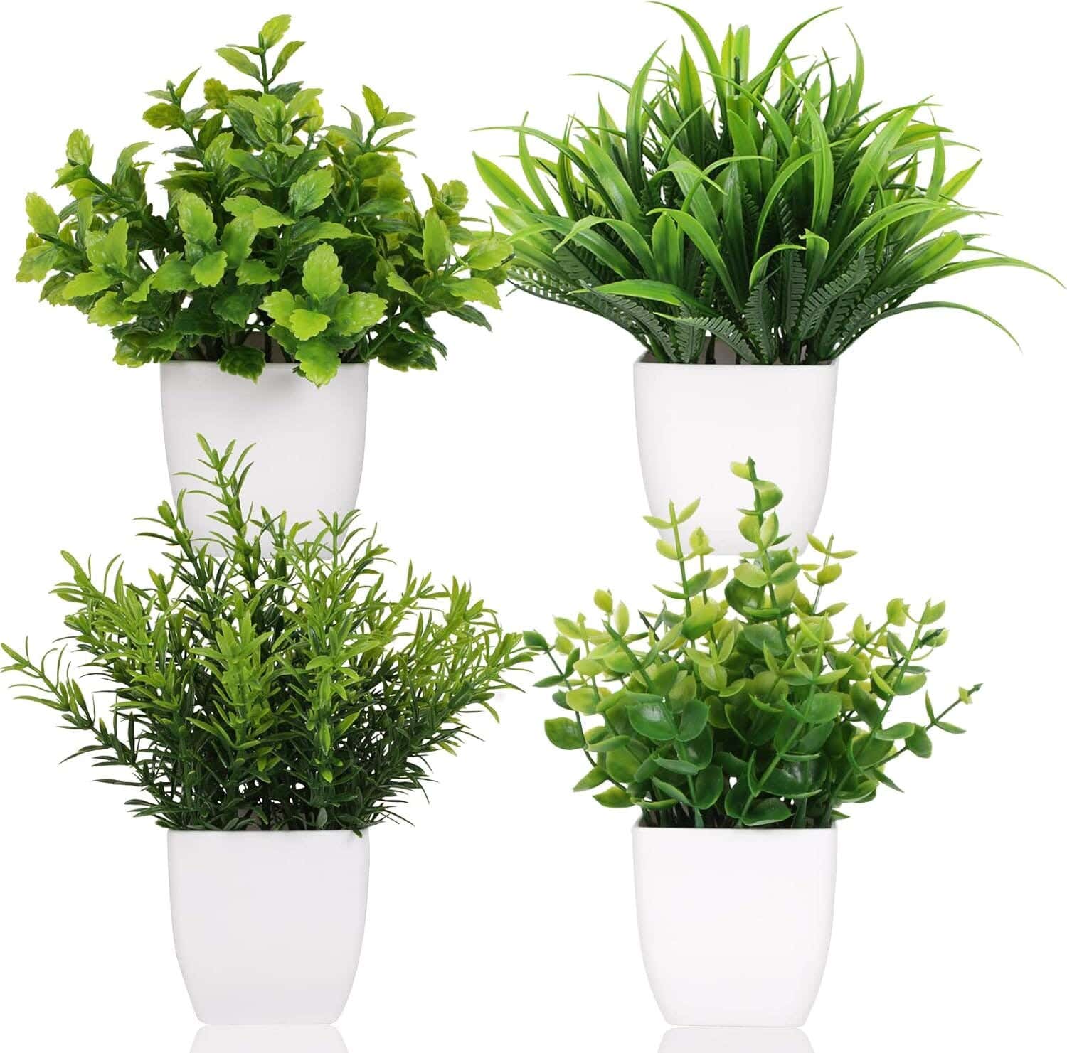 Plastic Planter Pot, 4 Pieces - White Green