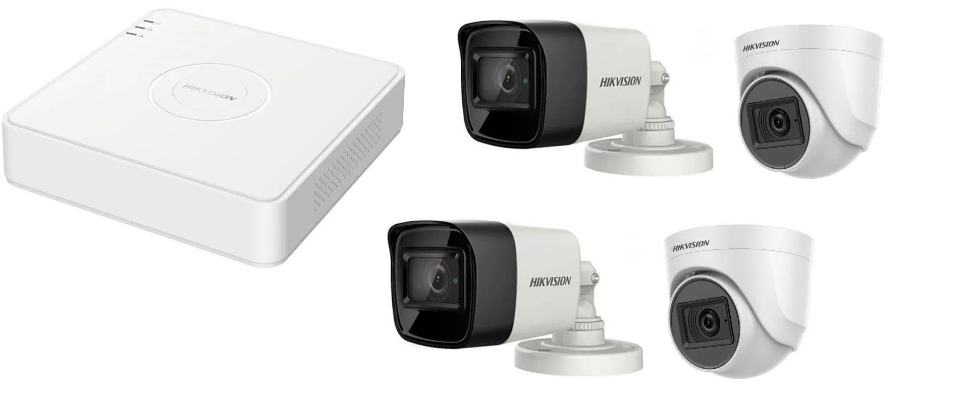 Hikvision DS-2CE16D0T-EXIPF Fixed Mini Bullet Camera, 2MP, 2 Pieces - White Black With Hikvision DS-2CE76D0T-EXIPF Indoor Fixed Turret Camera, 2MP, 2 Pieces - White Black + Hikvision DS-7108HGHI-K1 DVR, 1080P, H.265, 8 Channel - White