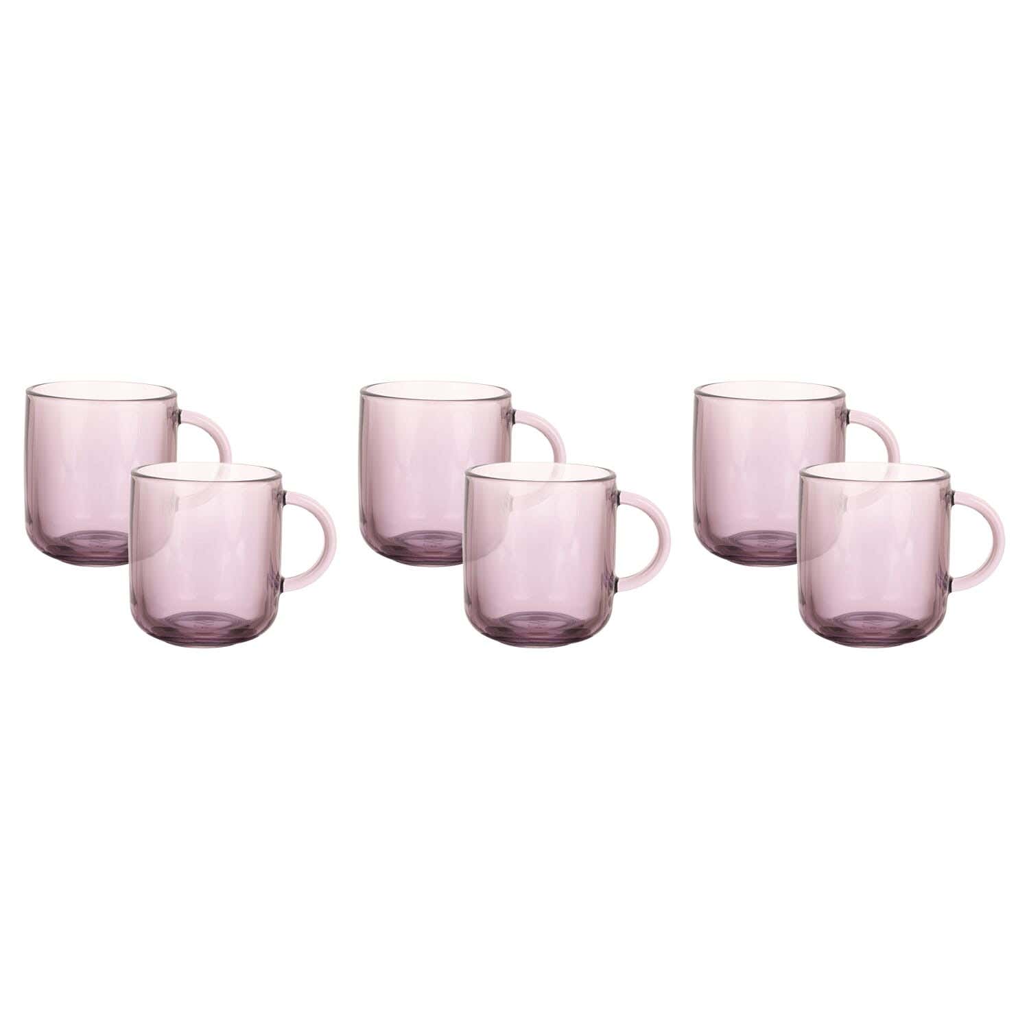 Pasabahce Glass Tea Mug Set, 6 Pieces, 245 ml - Mauve
