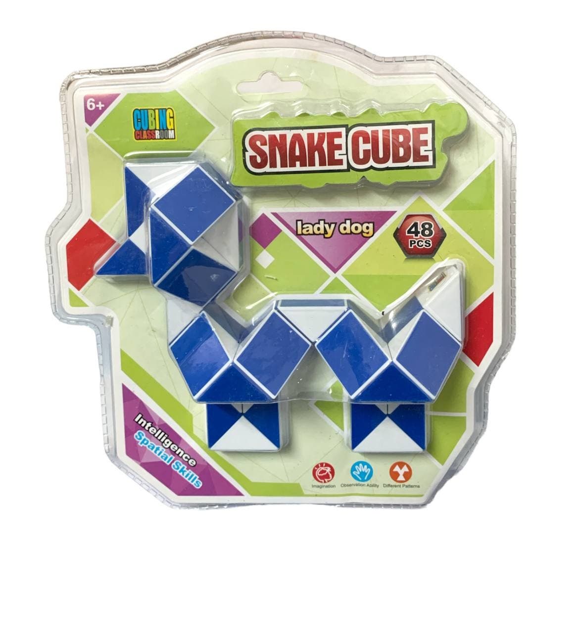 Alsafwa W26-28-1 Magic Cube Moving Worm Toy for Unisex Children, 48 Pieces - Blue White