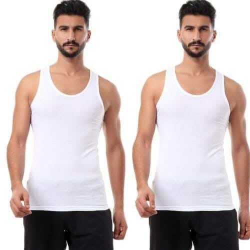 Dice Cotton Men Sleeveless Undershirts Set, L, 2 Pieces - White