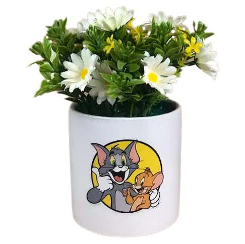 Pottery Artificial Plants Pot, 10×18 cm - White