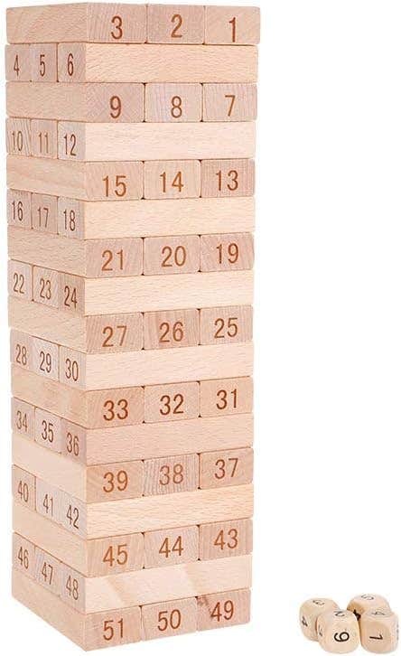 Wooden Beech Building Block set, 51 Pieces - Beige