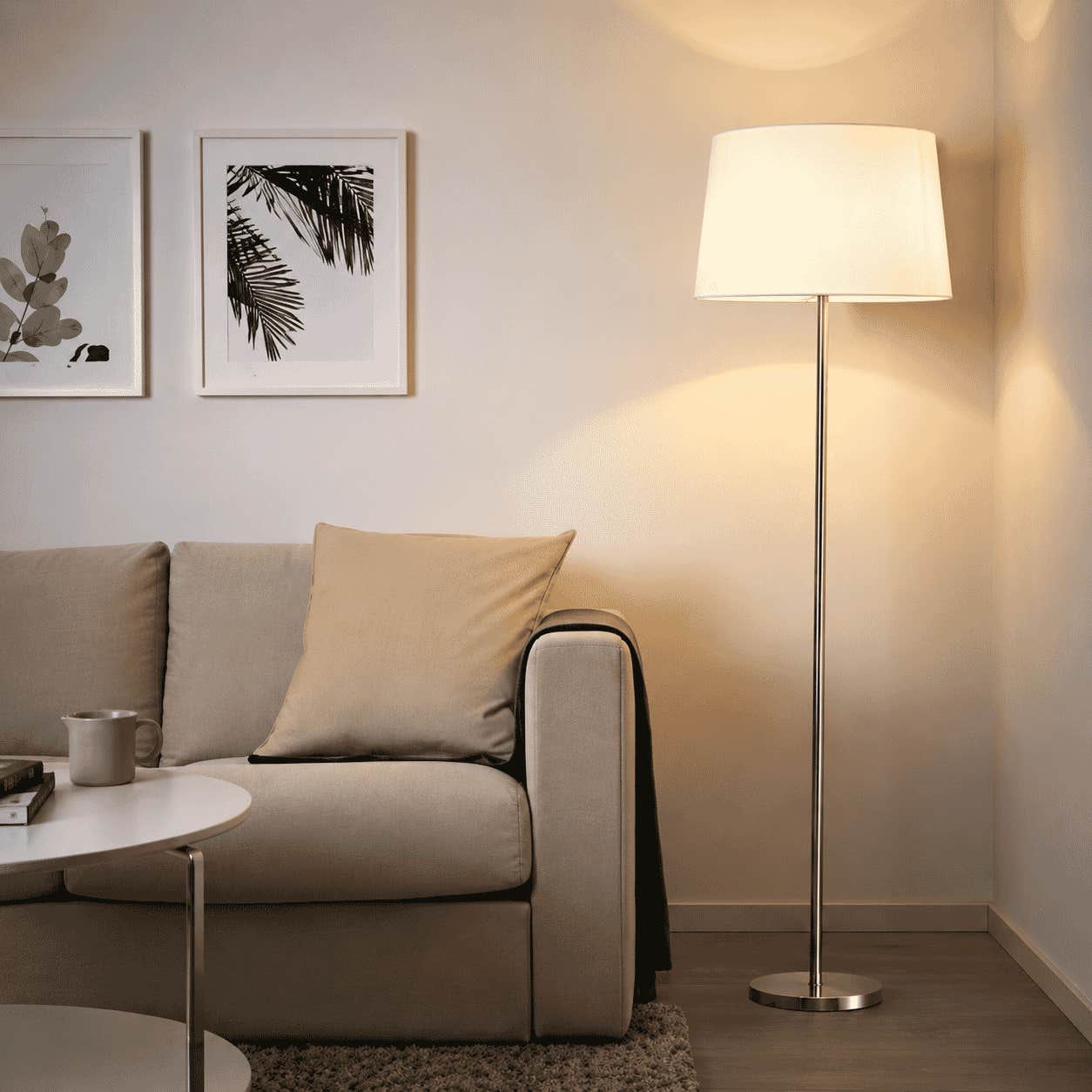 Floor Lamp, Metal & Linen, 40×40×150 cm - Beige