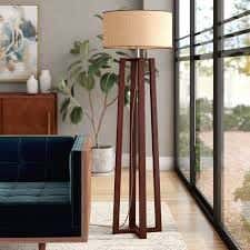 Floor Lamp, Wood & Linen, 40×40×150 cm - Beige Brown