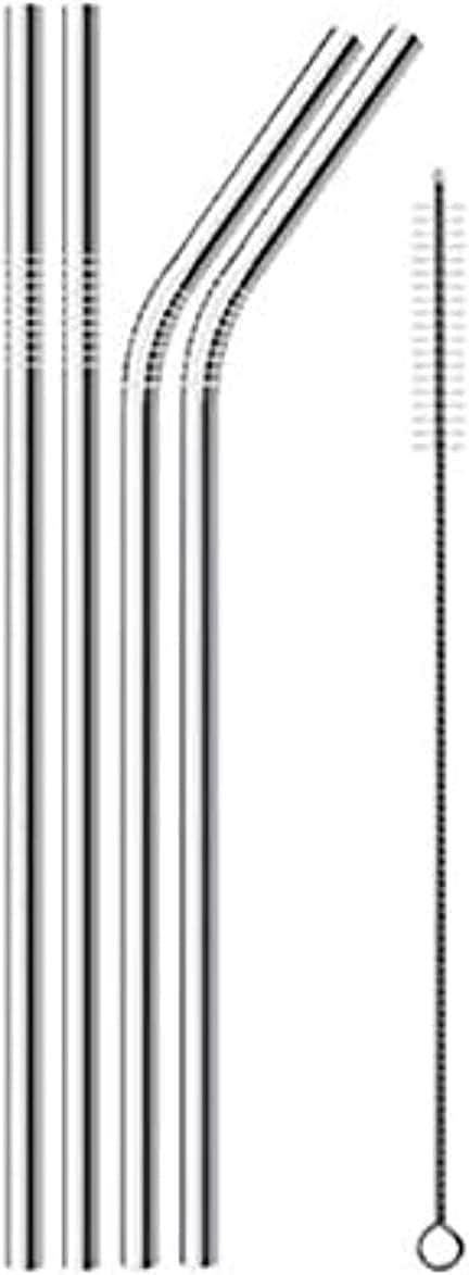 Stainless Steel Reusable Drinking Metal Straws, 4 Pieces - Silver