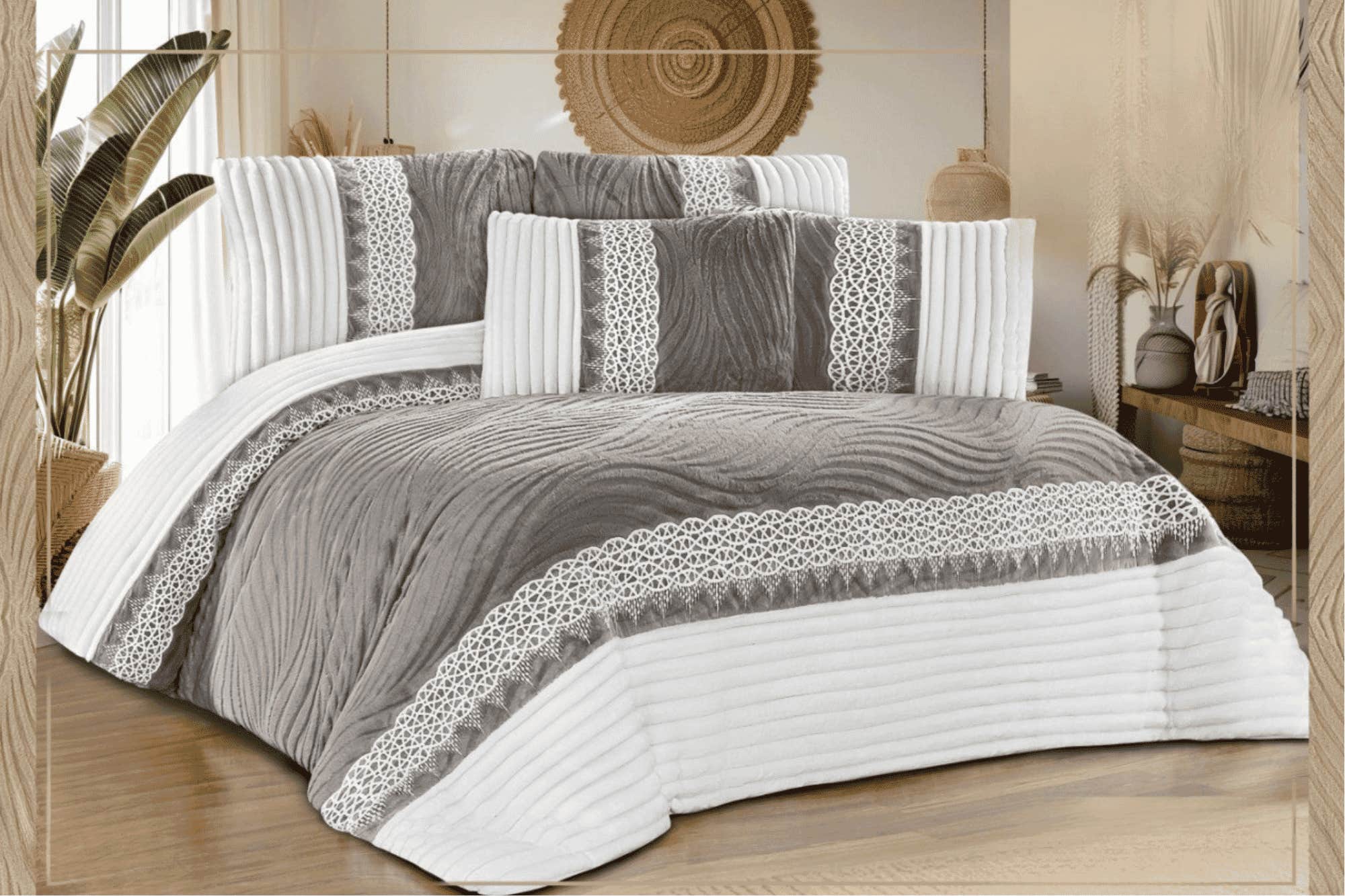 Rimas Large Quilt, 260x240cm, Jacquard Fur - Gray