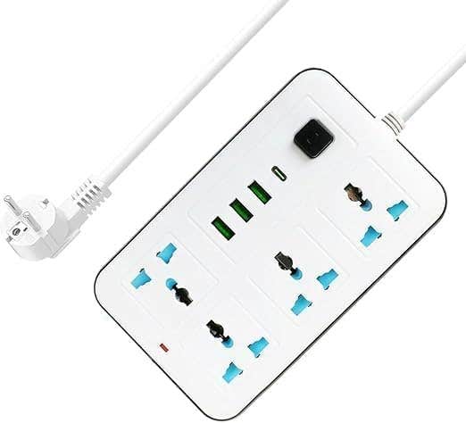 Sokany (633U) Power Strip, 4 Outlets, 3 USB Ports, 1 Type-C - White