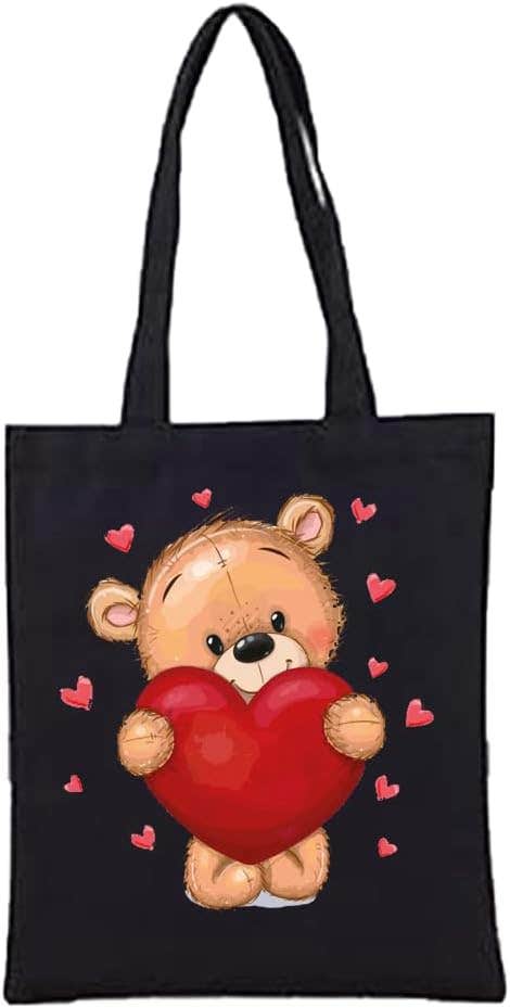 Valentine's Design Fabric Tote Bag - Black