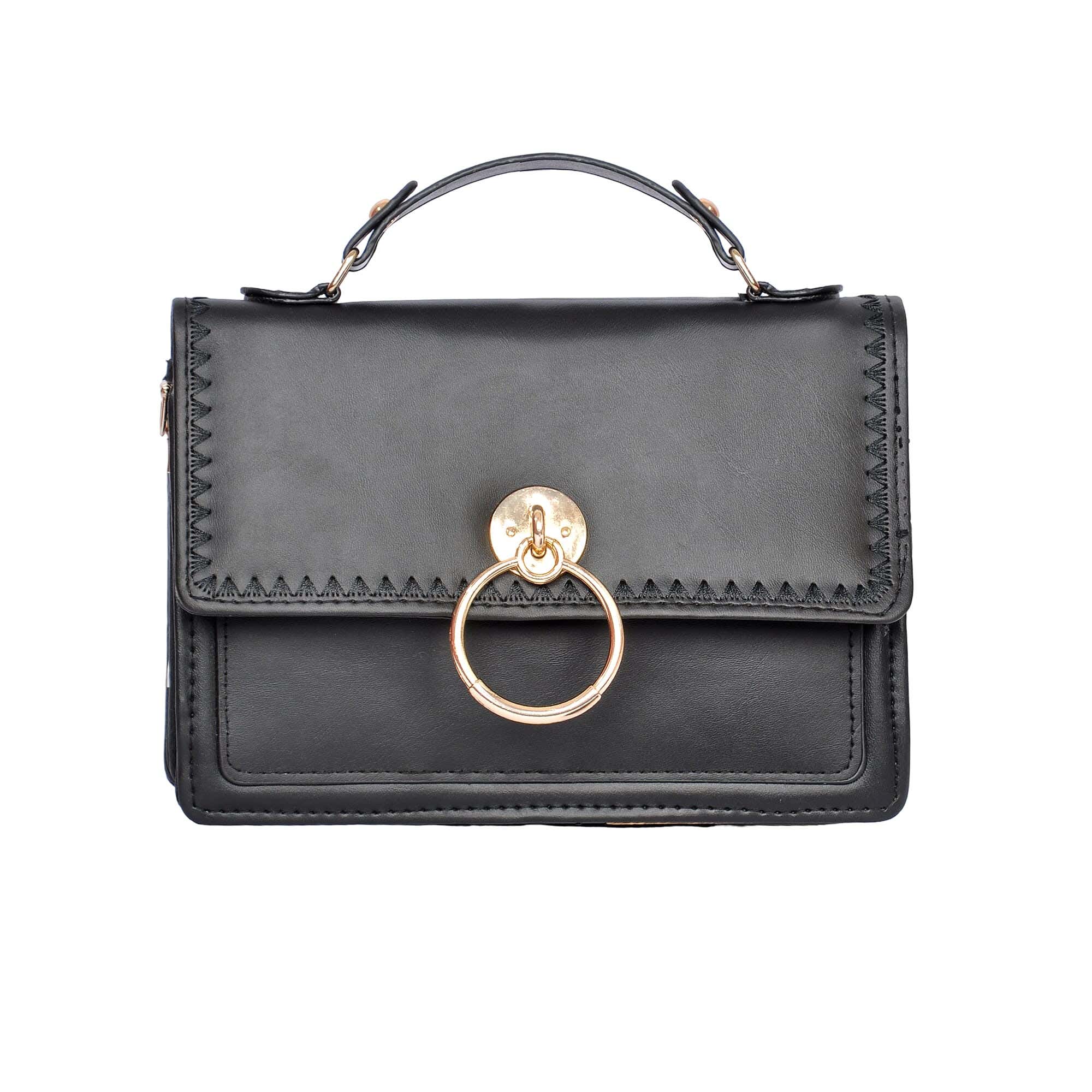 Women'S Top Handle Bag, Faux Leather - Black