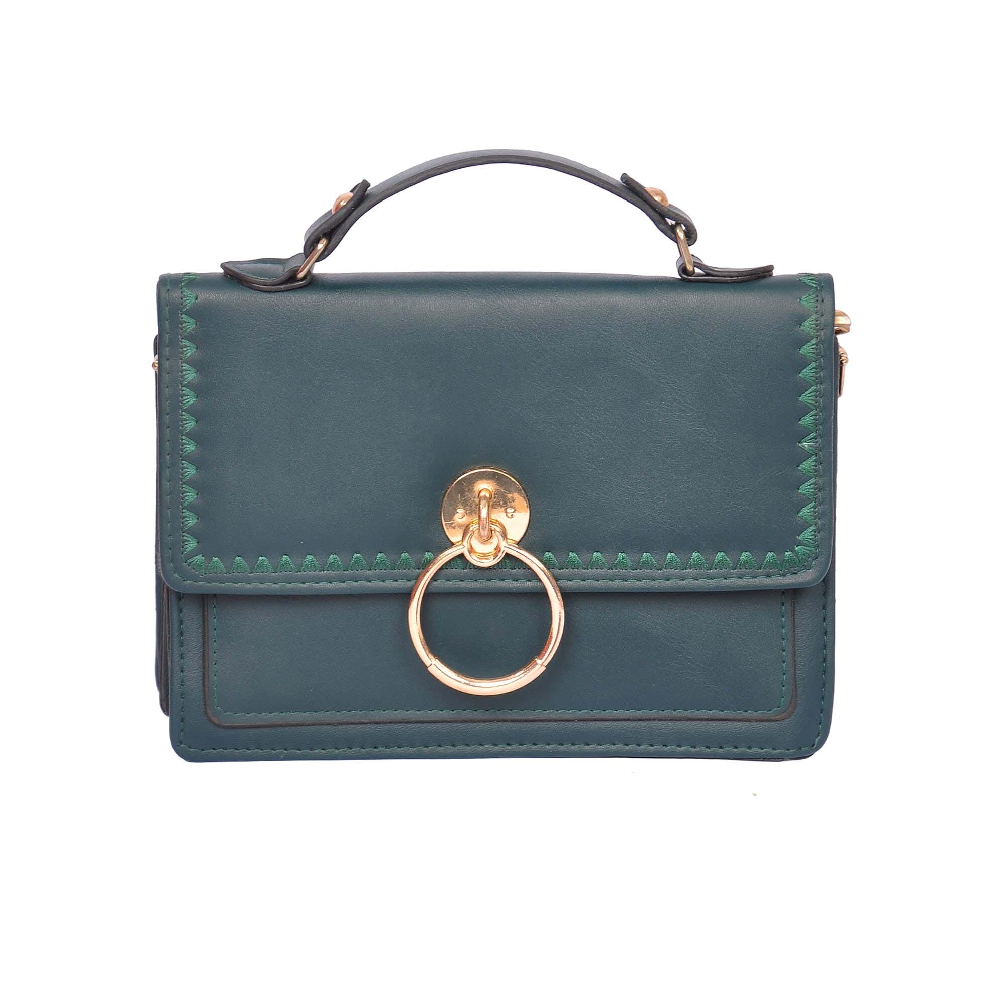 Women'S Top Handle Bag, Faux Leather - Dark Olive