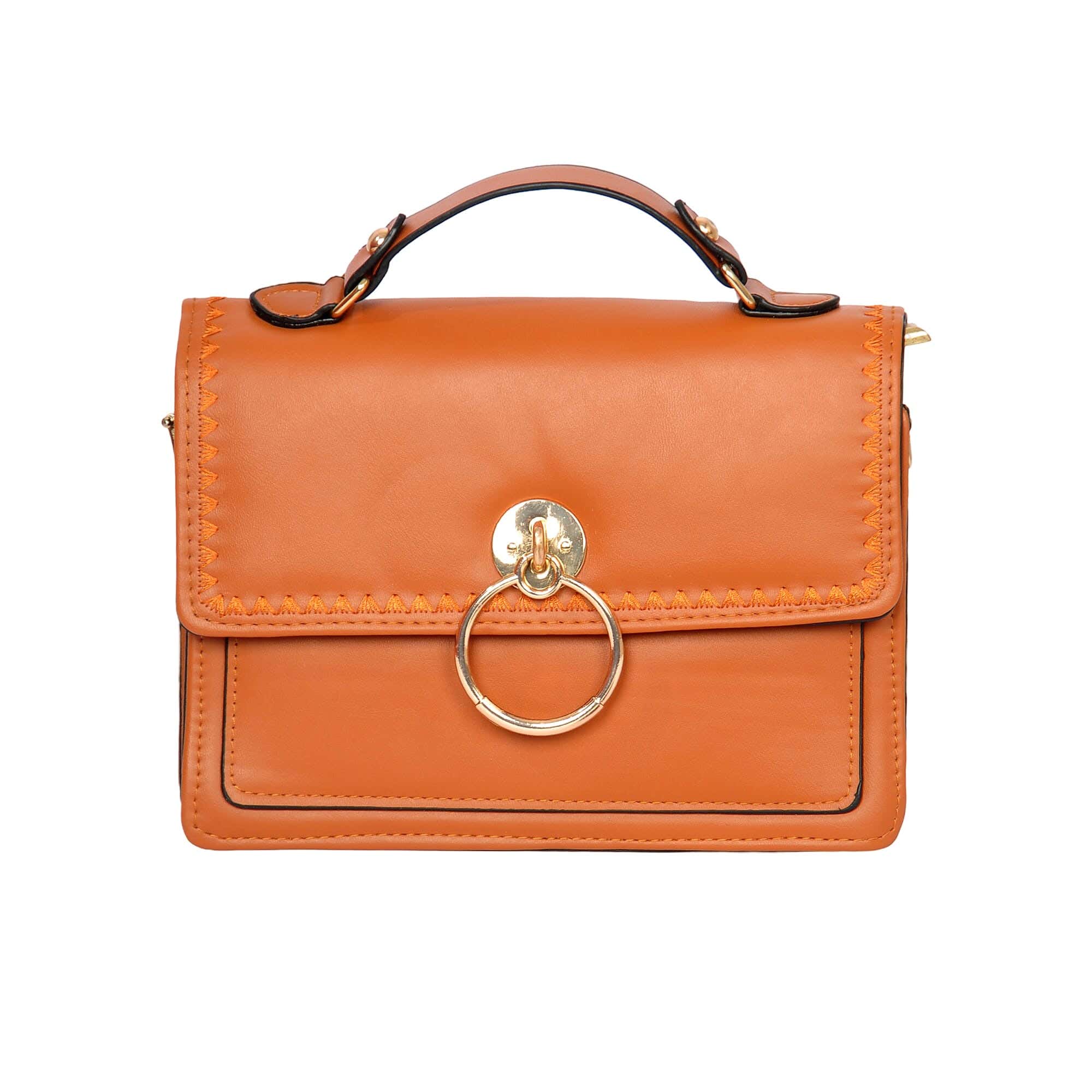 Women'S Top Handle Bag, Faux Leather - Havana