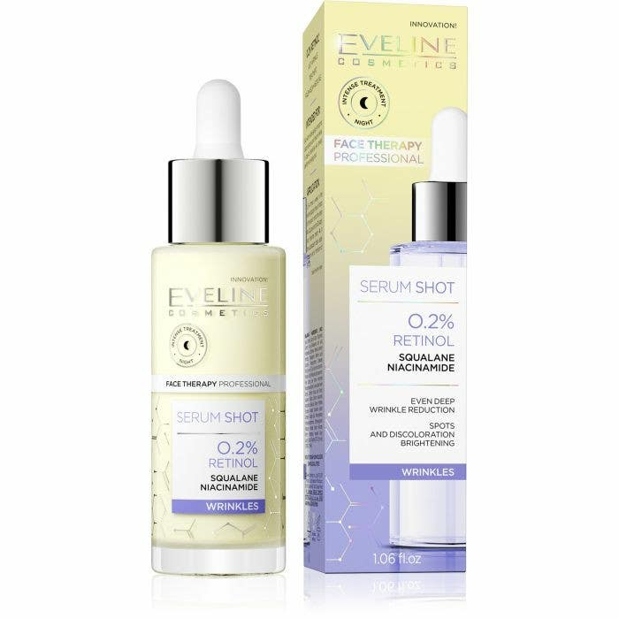 Eveline Cosmetics 0.2% Retinol Brightening and Anti-Wrinkle Face Night Serum Shot with Squalane Niacinamide - 30 ml