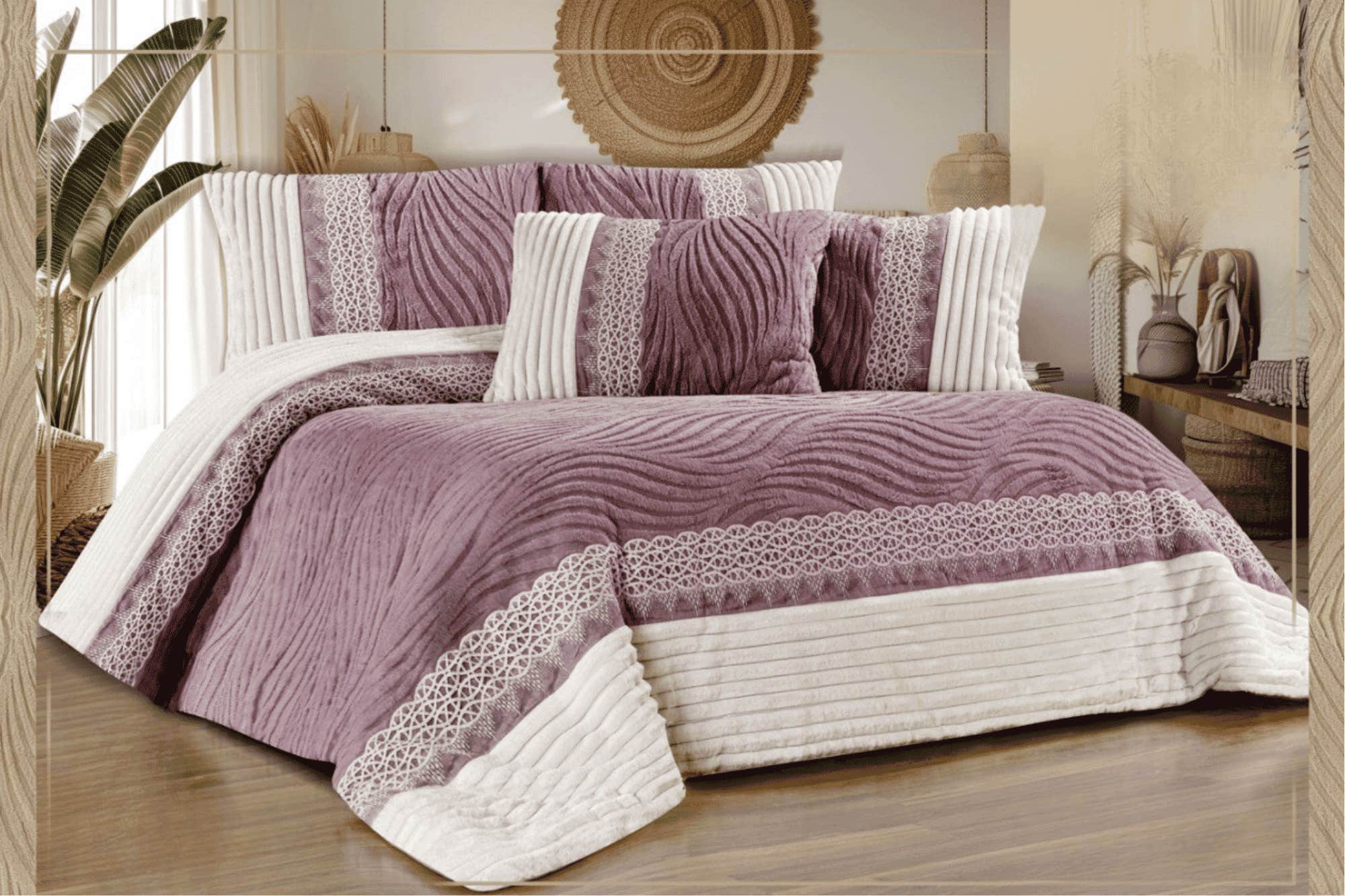 Rimas Large Quilt, 260x240cm, Jacquard Fur - Mauve