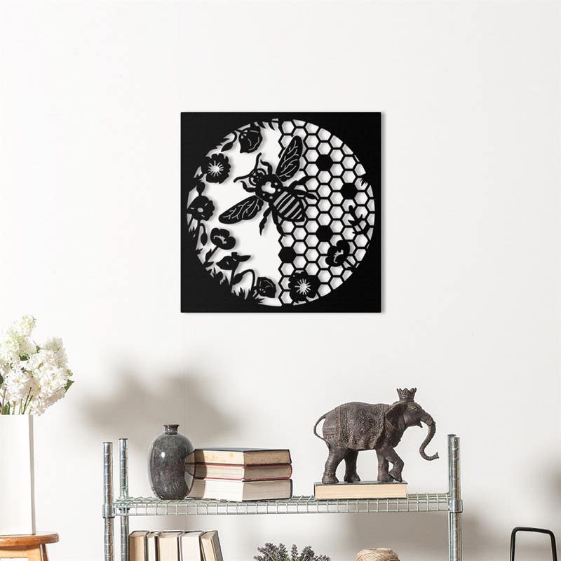 Decorative Wall Hanging, MDF Wood, 75×75 - Black