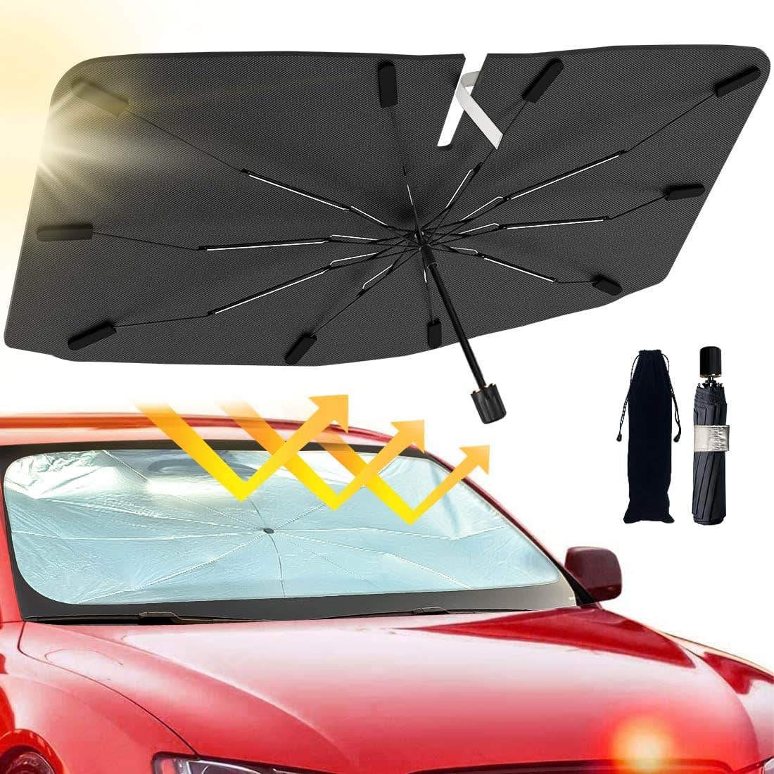 Foldable Car Windshield Sun Shade Umbrella - Black