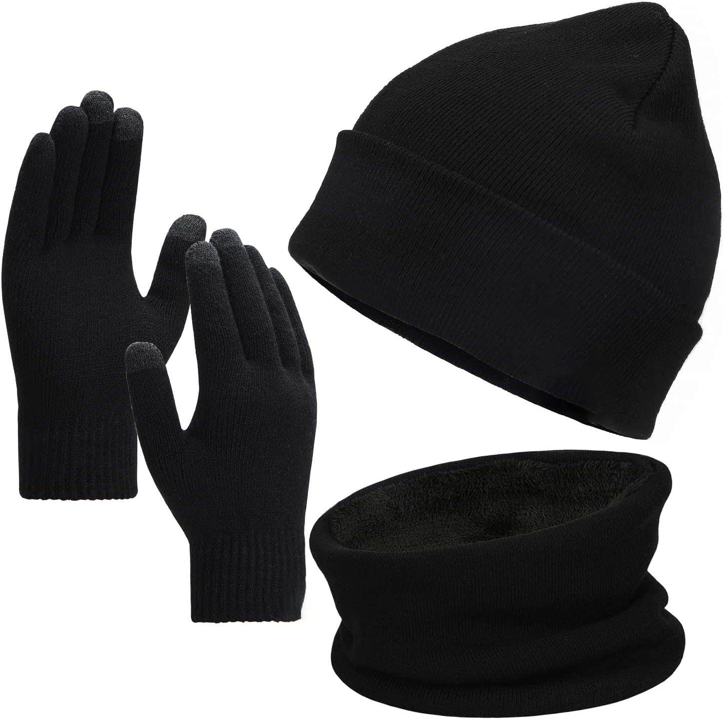 Sparkskies Winter Beanie Hat, Scarf And Touchscreen Gloves Set - Black
