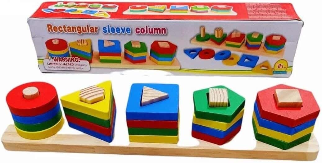 Alsafwa Wooden Shape Building Toy - 5 Columns with 20 Different Shapes - Multicolor