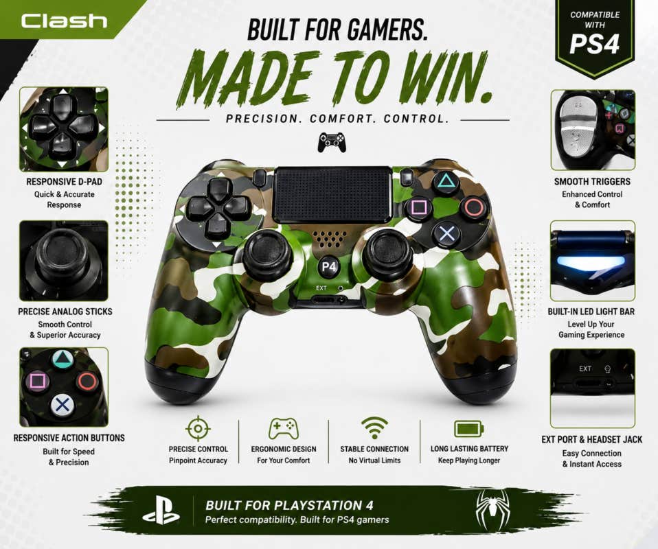 Wireless Controller For Ps4 – Green Camo – Model Cuh-Zct1E