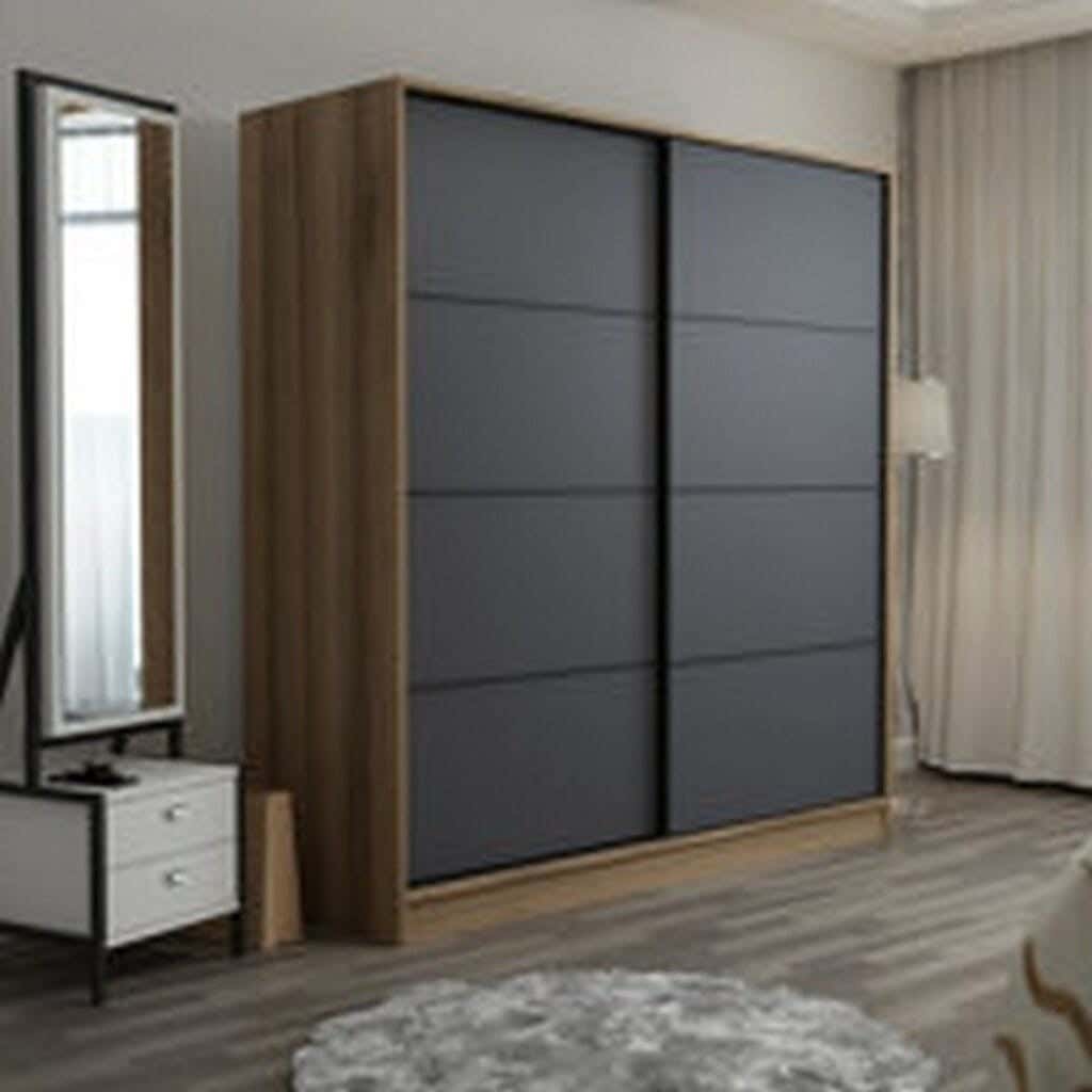 Wardrobe MDF Wood Covered With HPL Layer, 200×140×60 cm - Grey Brown