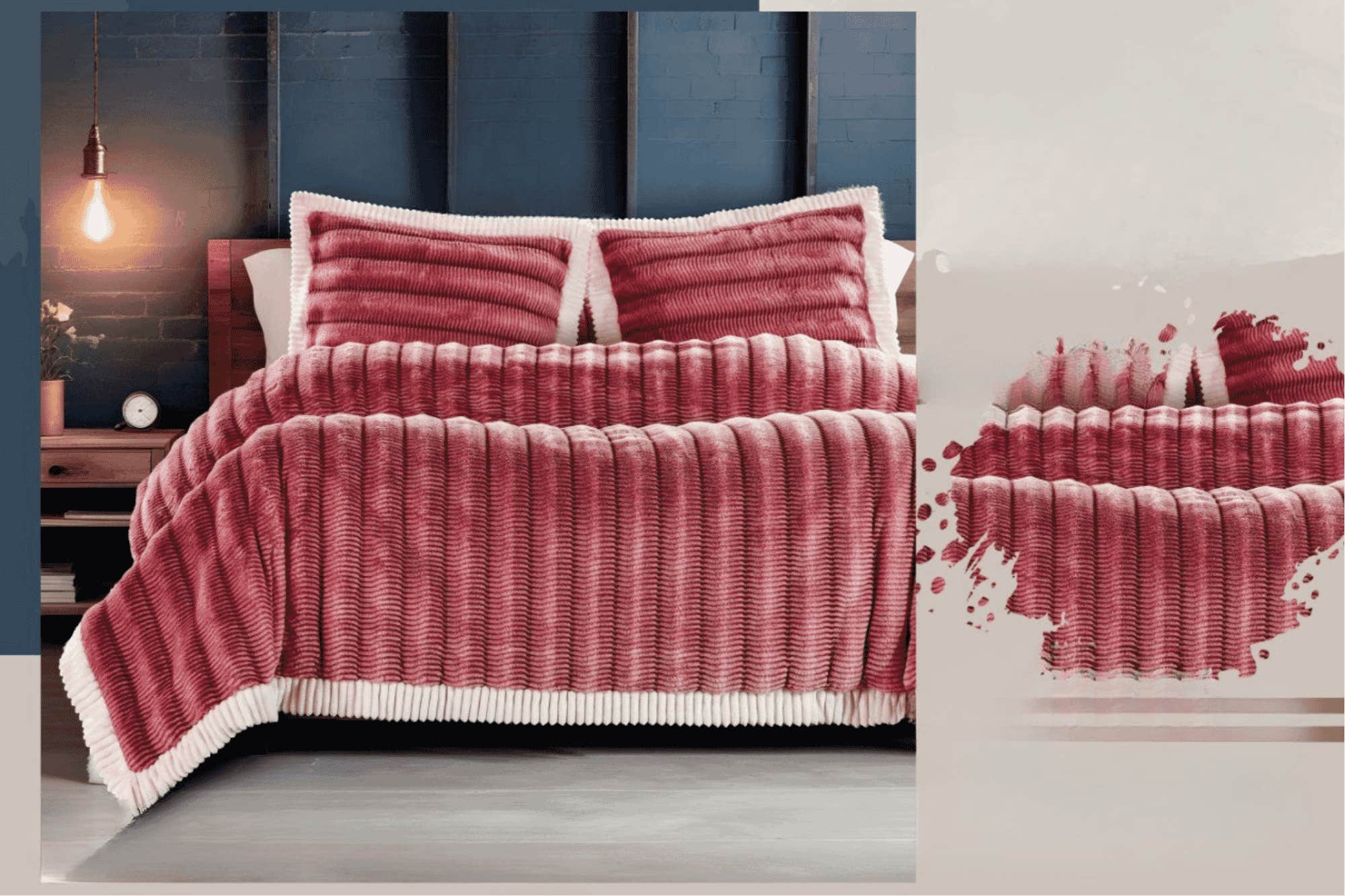 Rimas Large Quilt, 260x240cm, Faux Fur and Velvet Backing - Burgundy