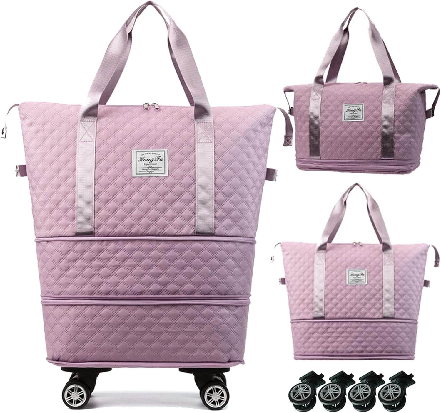 Dojuns Rolling Duffle Bag With Wheels - Pink