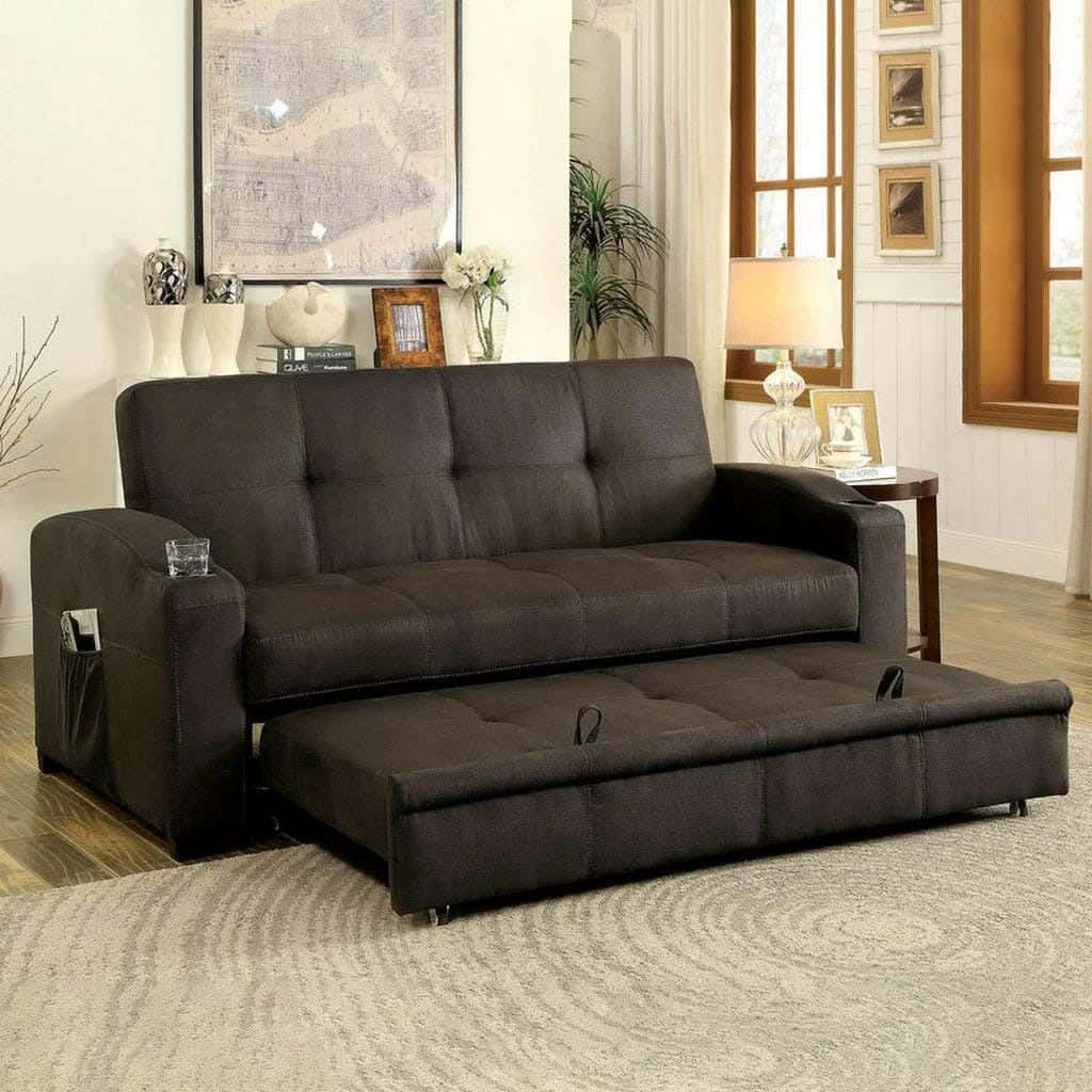 Sofa bed, beech wood, velvet, 200x90x80 cm - brown