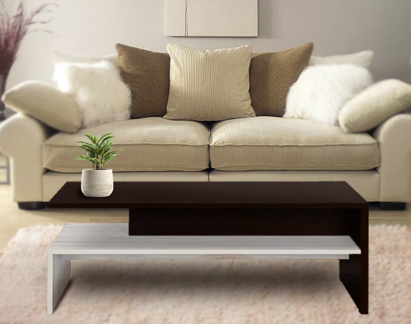 Mdf Center Table, 100 X 50 X 43 Cm - Dark Brown White