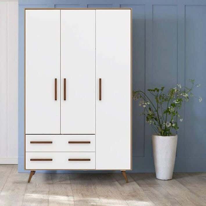 MDF Wood Wardrobe with Drawers, 125x50x200 Cm - White