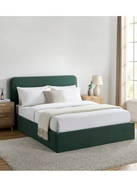 Queen Beech Wood Rotating Bed, Suede Upholstery, 200 X 160 Cm, Height 122 Cm - Green