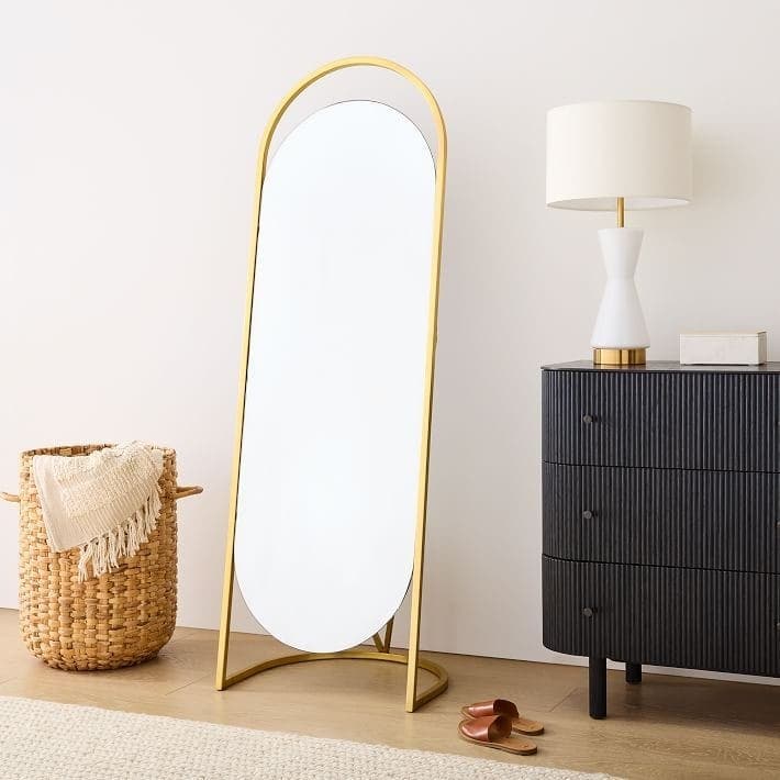 Lion Hose Oval Folding Metal Frame Stand Mirror, 170×50 Cm - Golden