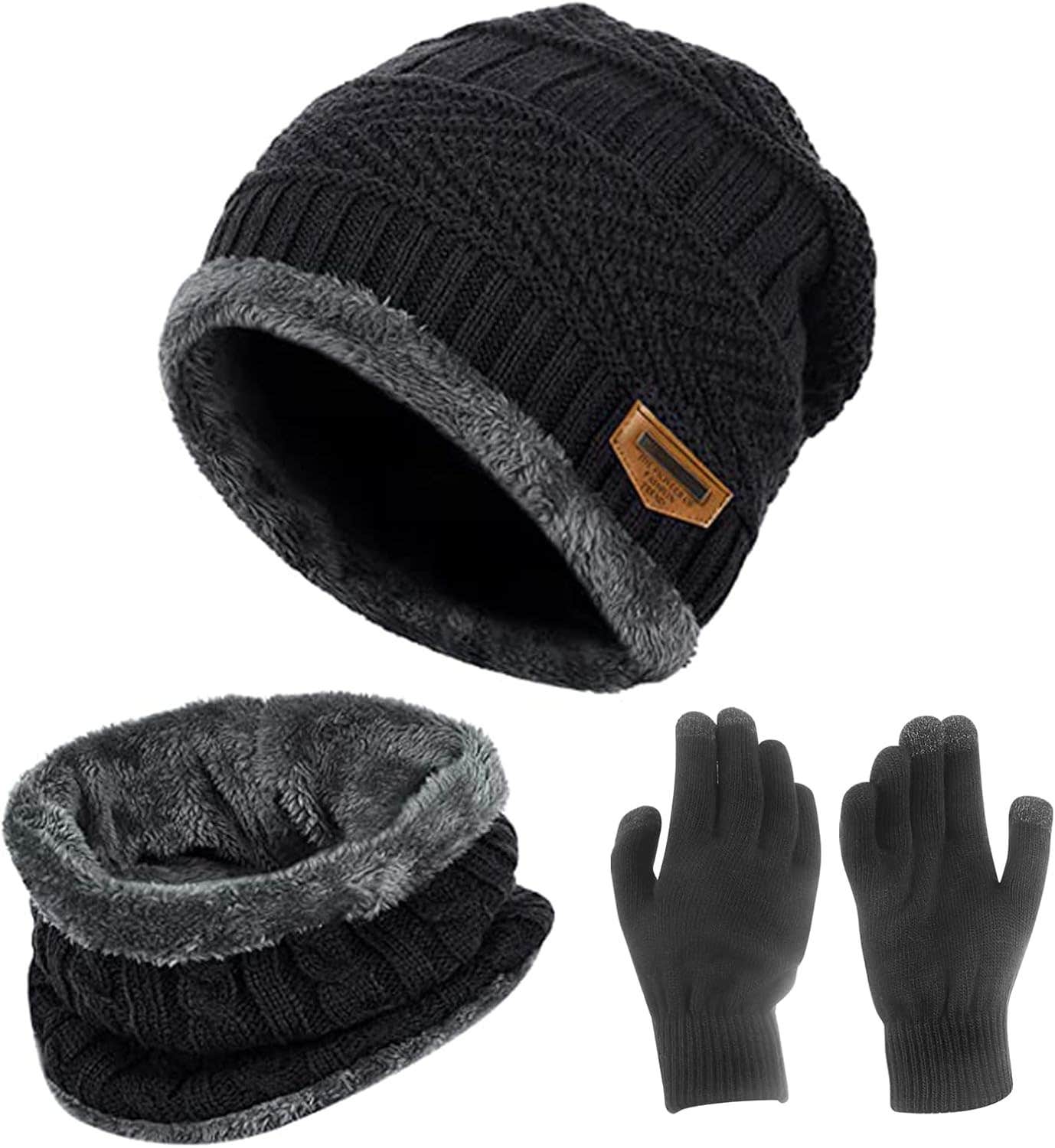 Xtdmj Winter Hat, Scarf And Touchscreen Gloves Set - Black