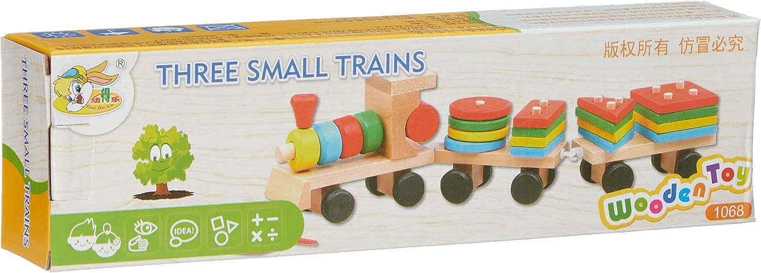 Geometric Shapes Design Wooden Train - Multicolor