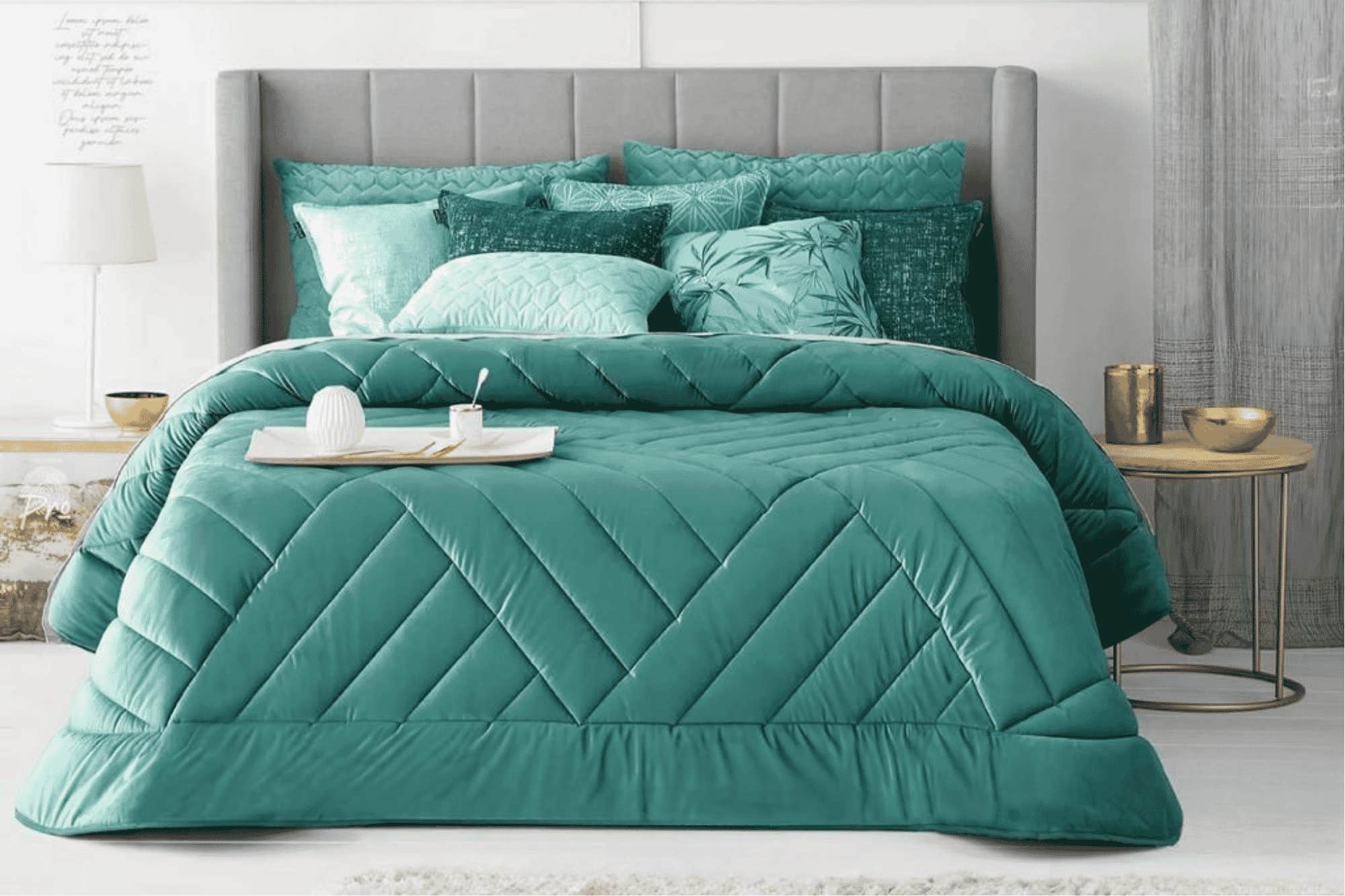 Rimas Large Quilt, 260x240cm, Faux Fur and Velvet Backing - Denim