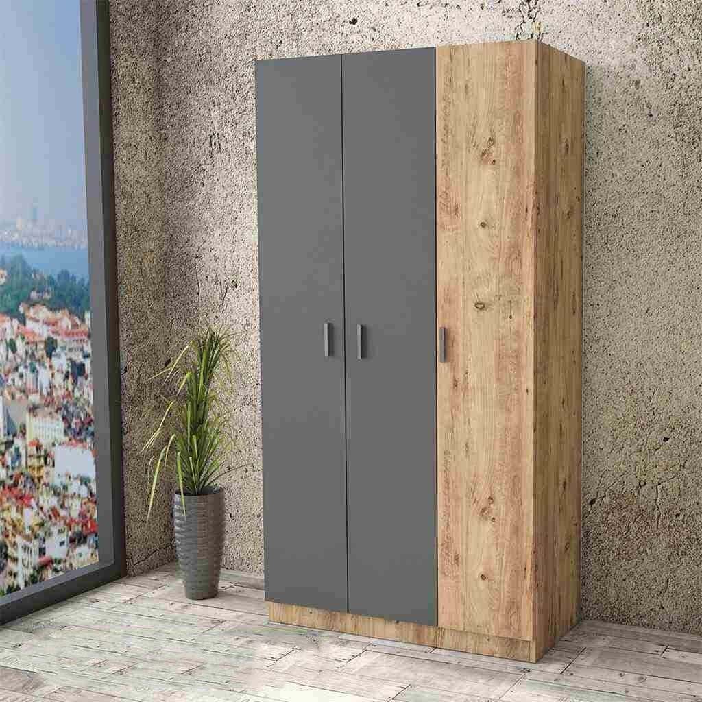Wardrobe MDF Wood Covered With HPL Layer, 185×90×42 cm - Beige Grey